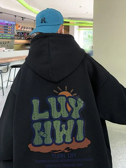 2025 neue Brief Grafik Hoodies männer Elegante Vintage Baumwolle Fleece Mit Kapuze Sweatshirts Herbst Frauen Y2K Streetwear Hoody Kleidung