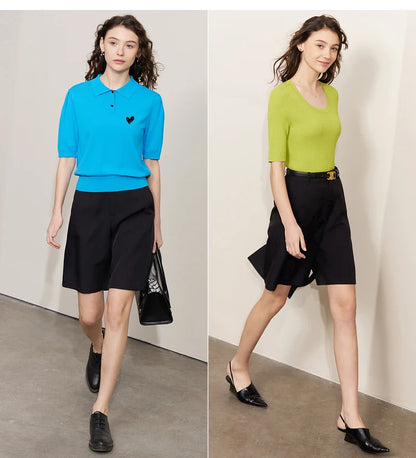 Damen Shorts im minimalistischen Stil mit breitem Bein und Taschen