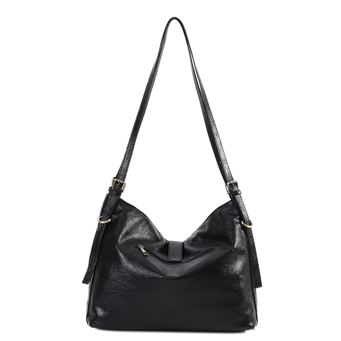Damen-Schultertasche aus Vintage Öl-Wachs-Leder mit großem Stauraum und Mehrfach-Reißverschlussfächern