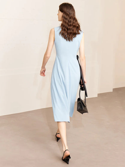 Elegantes Ärmelloses Damenkleid Mit Taillenschnürung Und Kontrastdetail Für Büro