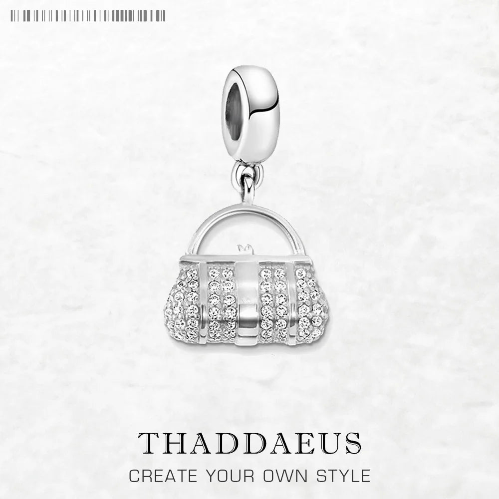 Damen-Charm-Anhänger Tasche weißer Stein elegant aus Sterlingsilber