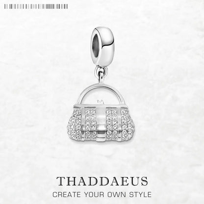 Damen-Charm-Anhänger Tasche weißer Stein elegant aus Sterlingsilber