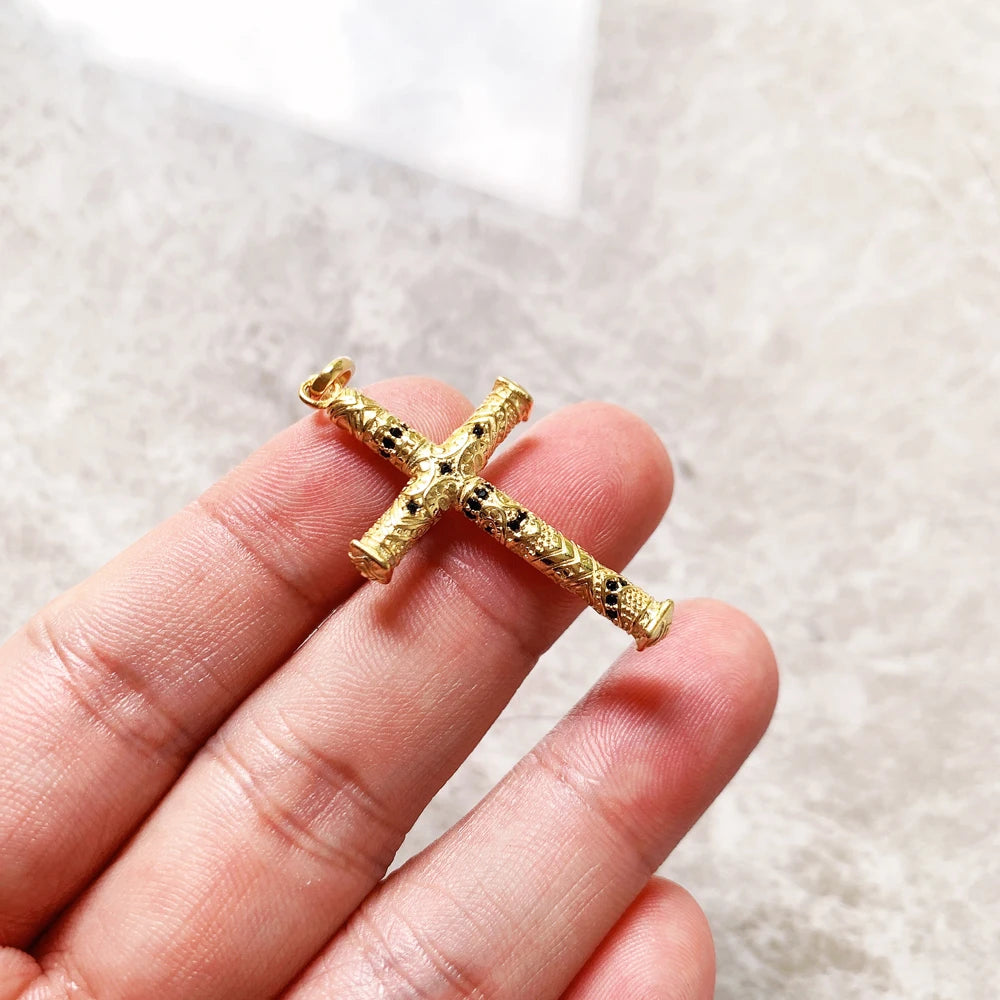 Damen-Charm-Anhänger Kreuz golden aufwendig ethnisch aus Sterlingsilber