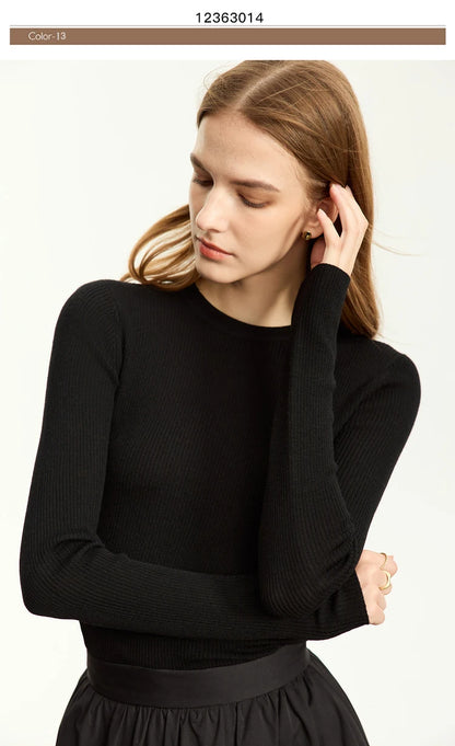 Damen-Rollkragenpullover 100 % Wolle Slim Fit elastisch Winter