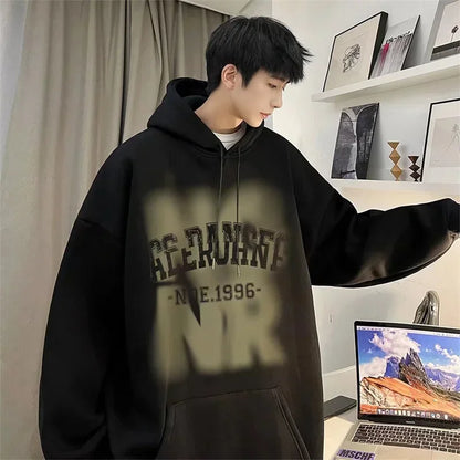 Herren Hoodies mit Goth Brief Drucken und Kapuze im Vintage-Stil