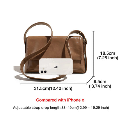 Damen Schultertasche aus Spaltleder und PU im Retro-Stil