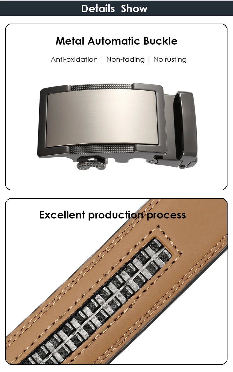 Herren-Gürtel aus Echtleder 35 mm Breite mit Silberner Automatik-Schnalle für Business und Alltag