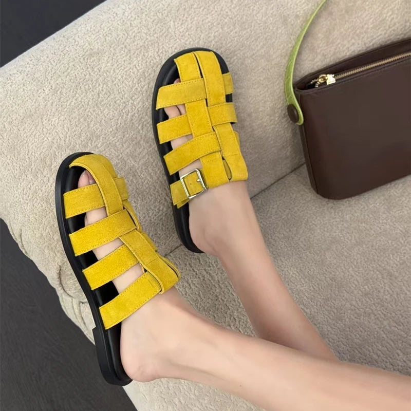 AIYUQI Frauen Geschlossene Zehen Hausschuhe Nicht-slip Schwein Käfig Woven Hausschuhe Für Frauen Große Größe Echtes Leder Sommer Weibliche hausschuhe