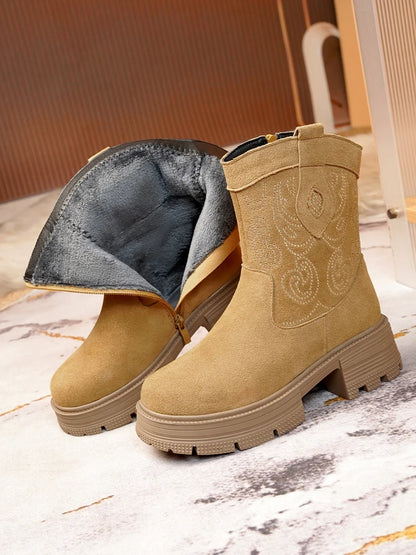 AIYUQI Western Cowboy Boots Women 2025 New Genuine Leather Winter Shoes Boots Women Short Tube Fashion Women's Snow Boots