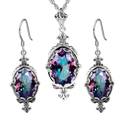 Damen-Silber-Tropfen-Ohrringe Mit Synthetischem Mystic Topaz Geburtsstein-Effekt Eleganter Glanz