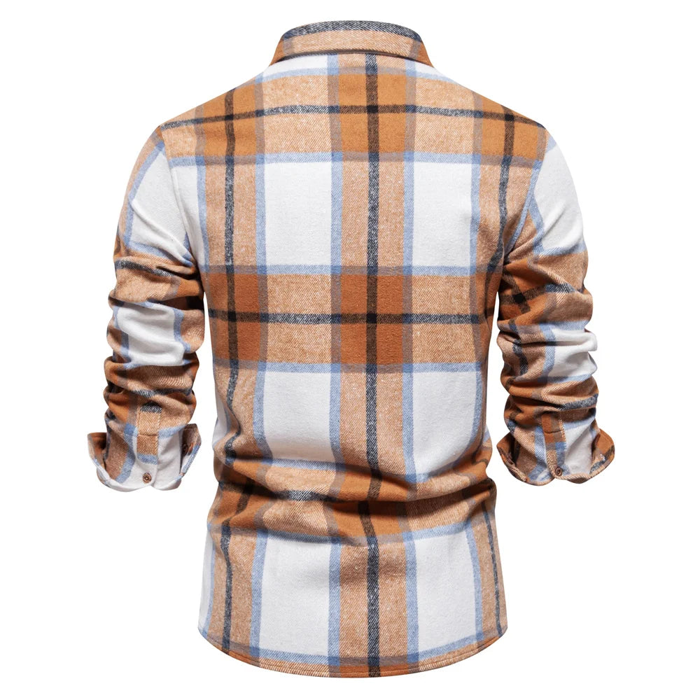 Herren Kariertes Hemd im Casual-Stil mit doppelten Taschen für Herbst und Winter