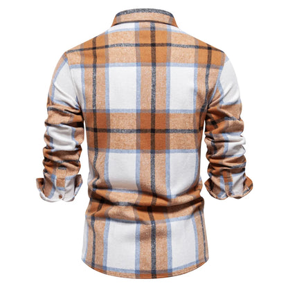 Herren Kariertes Hemd im Casual-Stil mit doppelten Taschen für Herbst und Winter