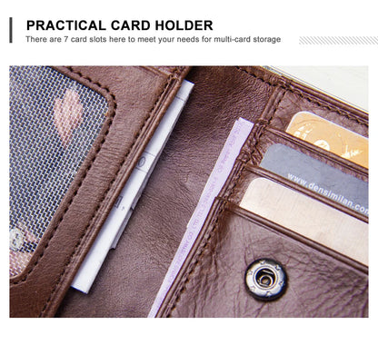 Herren Echtleder Geldbörse Vintage Trifold Haspe Reißverschluss Kartenhalter Geldclip