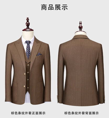 Klassischer 3-teiliger Anzug: Gestreiftes Business-Outfit für Hochzeiten und Events, Slim Fit, S-5XL