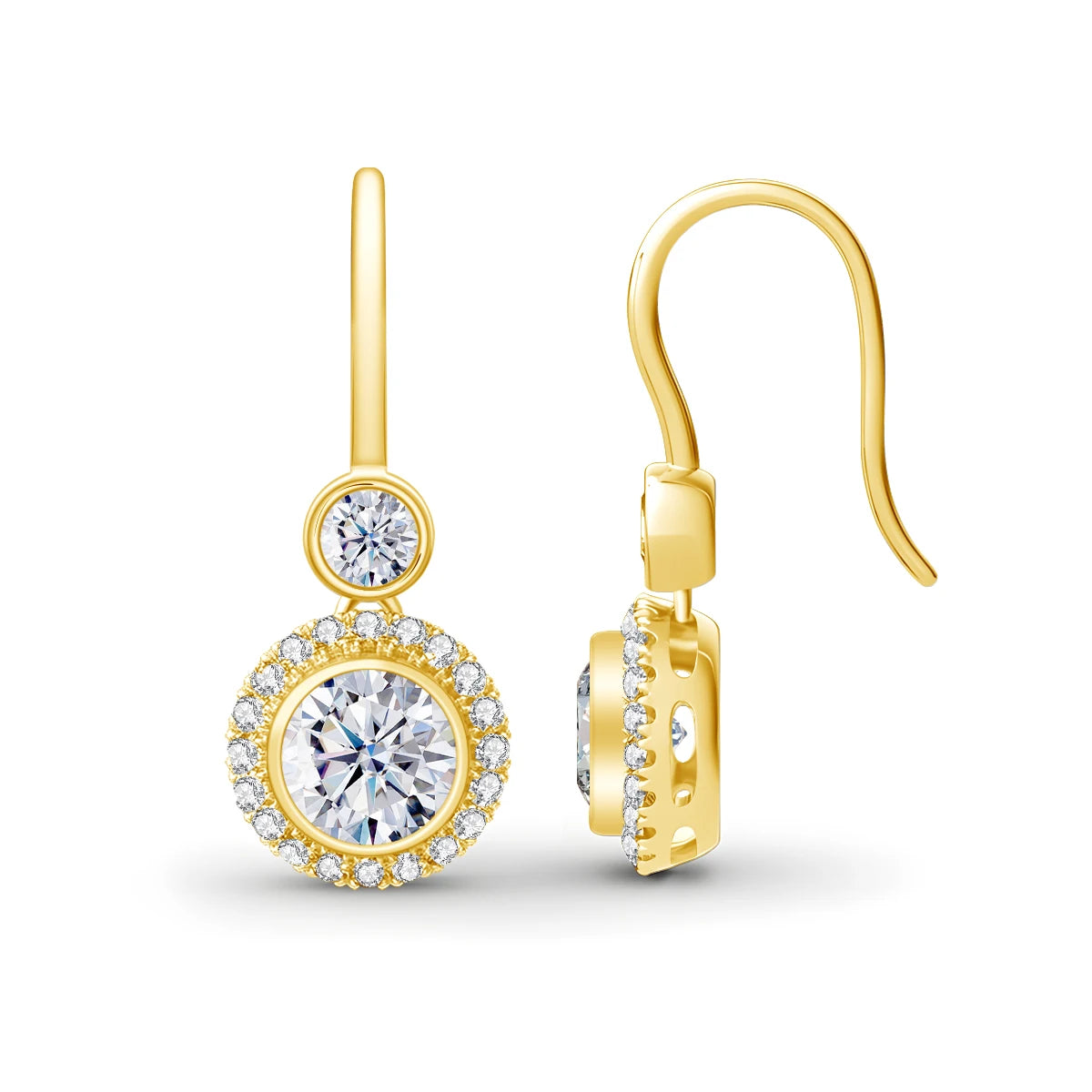 Damen-Moissanit-Tropfenohrringe aus Gelbgold mit Zertifikat 7 mm 2,4 Karat Gesamtgewicht