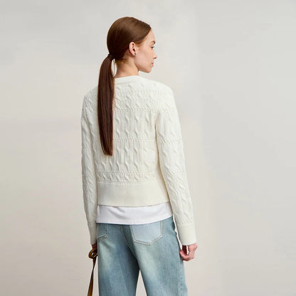 Damen-Rundhalspullover kurz einfarbig Retro locker Winter