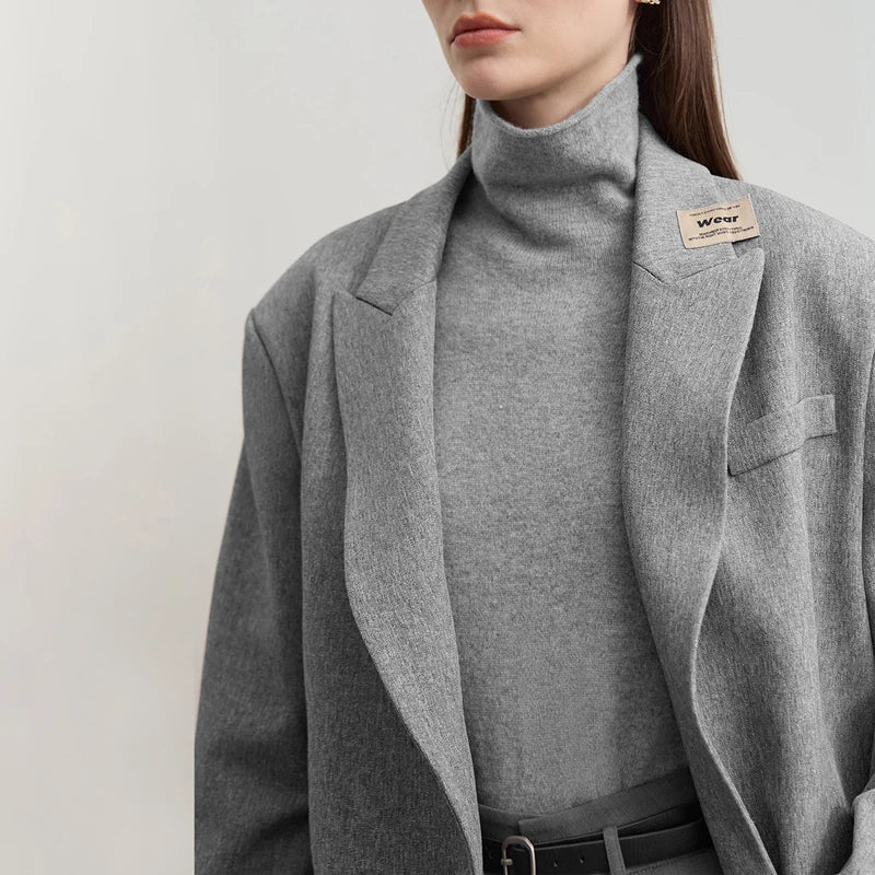 Damen-Rollkragenpullover Wolle-Kaschmir locker einfarbig Herbst