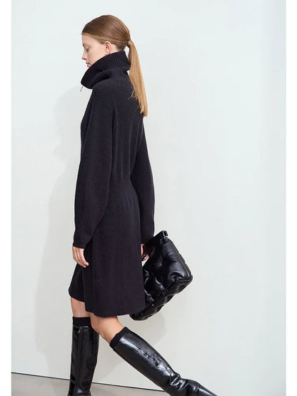 Casual Strickkleid Mit Reißverschluss Und Stretch Für Damen