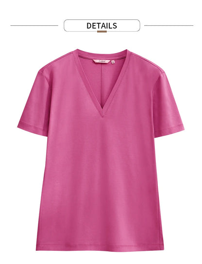 Damen Tops im Minimalismus-Stil mit V-Ausschnitt und kurzen Ärmeln