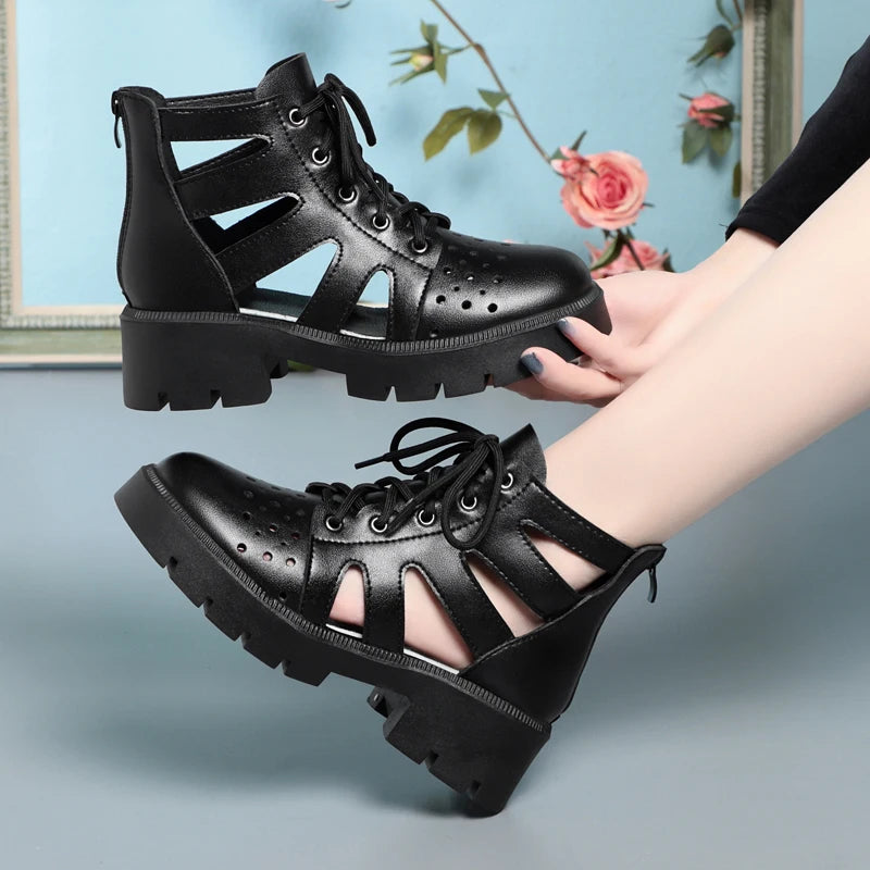 Damen Mesh Stiefeletten Britisch Stil Echtes Leder