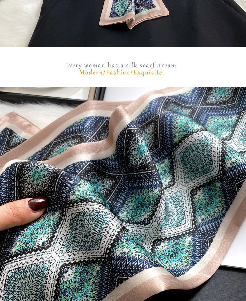 Damen Seidenschal dünn Taschenband Foulard Haarband Stirnband bedruckt F
