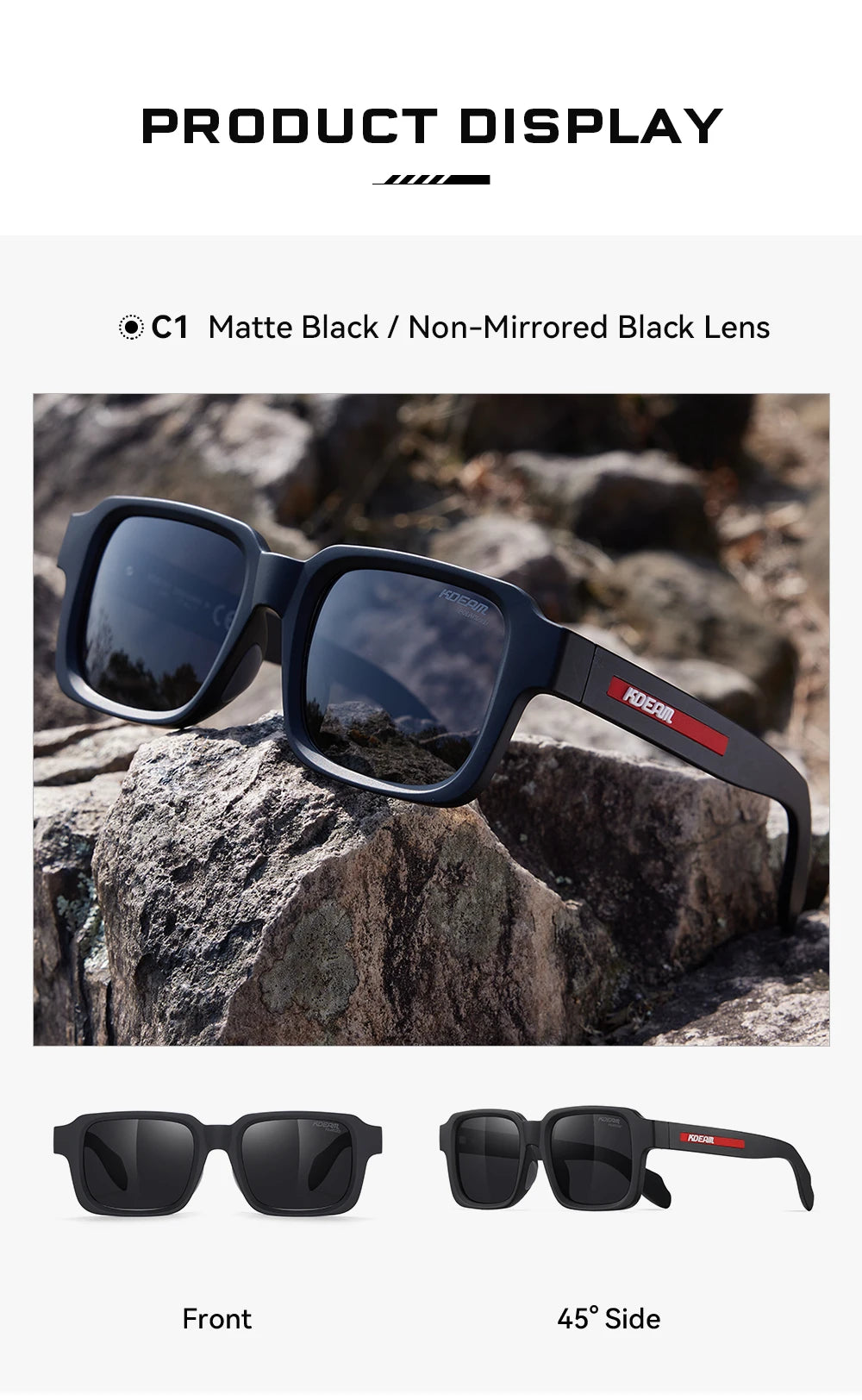 Sonnenbrille quadratisch polarisiert Vintage Bergsteigen Reißverschlussetui Herren