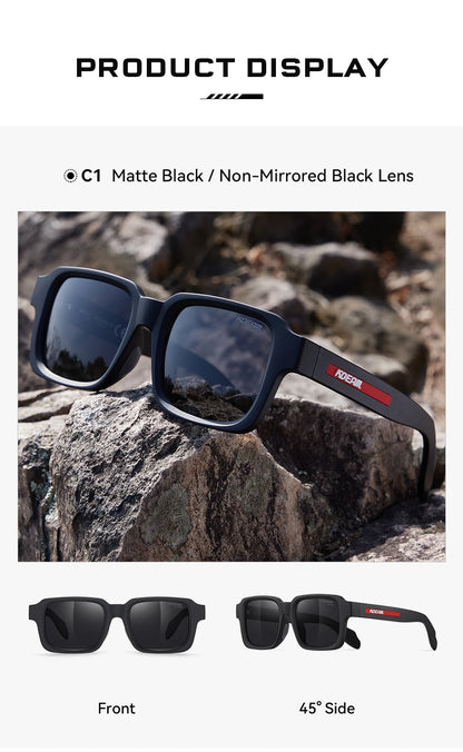 Sonnenbrille quadratisch polarisiert Vintage Bergsteigen Reißverschlussetui Herren