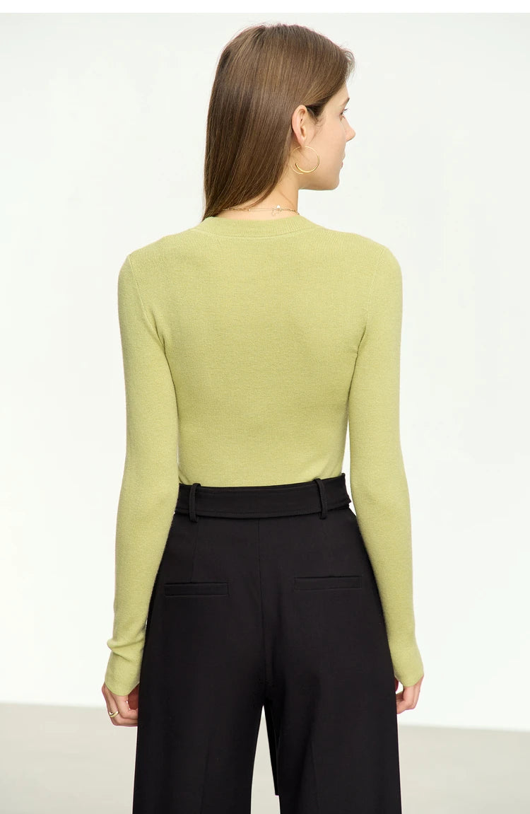 Amii Damenpullover aus Strick, langer Ärmel, schmaler Schnitt, Rückansicht, grün