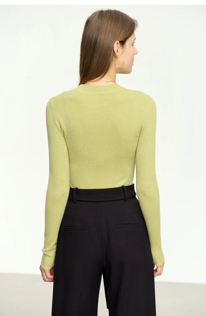 Amii Damenpullover aus Strick, langer Ärmel, schmaler Schnitt, Rückansicht, grün