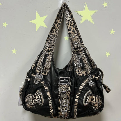 Damen-Schultertasche großes Fassungsvermögen Top-Handle stilvolle elegante Leopardendruck