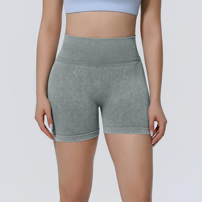 Athlevo nahtlose Yoga-Shorts grau, hoch sitzender Bund, kurze Trainingshose