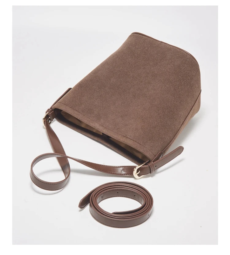 Damen Umhängetasche aus Wildleder 2-in-1 im Retro Stil Crossbody