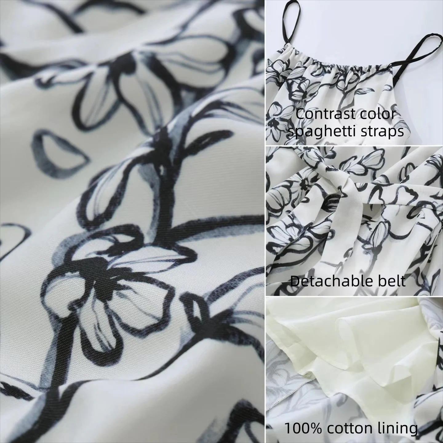 Elegantes Langes Sommerkleid Mit Gürtel Und Blumendruck Für Frau