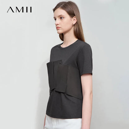 Damen T-Shirt im minimalistischen Stil mit lässigem Komfort und geradem Spleißen