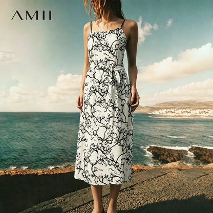 Elegantes Langes Sommerkleid Mit Gürtel Und Blumendruck Für Frau
