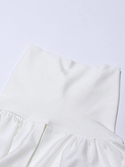Minimalistisches A-Linien-Kleid mit U-Boot-Ausschnitt und hoher Taille – Patchwork-Design und figurbetonte Falten für Damen