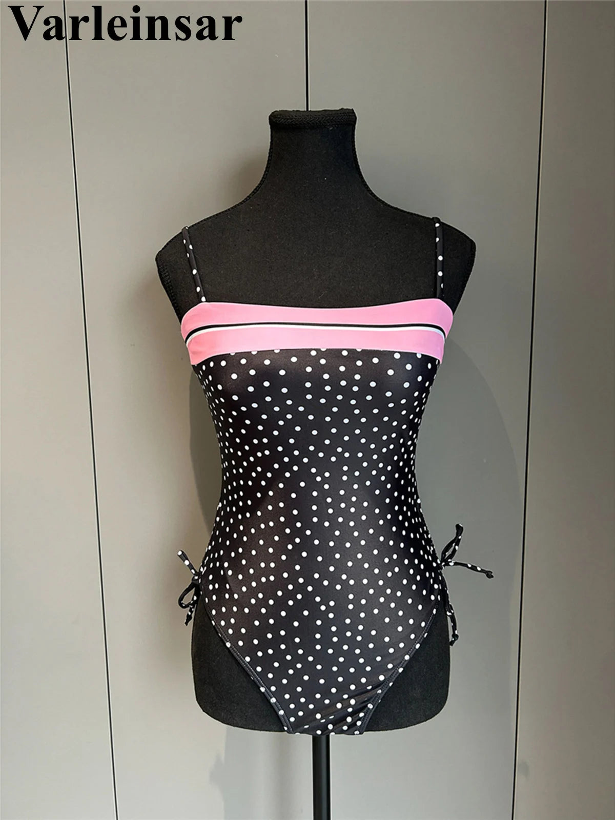 Damen Badeanzug Punkte Spleiß Schnürung hoher Beinausschnitt Monokini