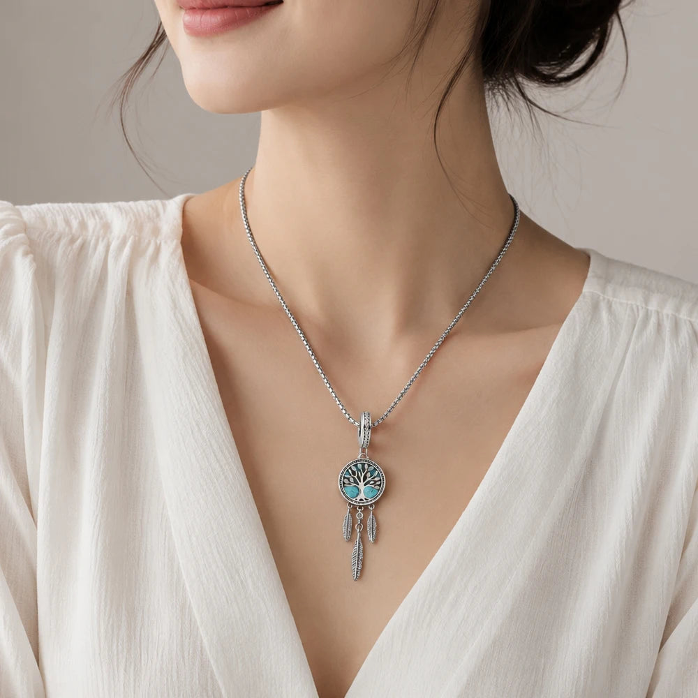 Damen-Charm-Anhänger Traumfänger Baum handgemacht aus Sterlingsilber