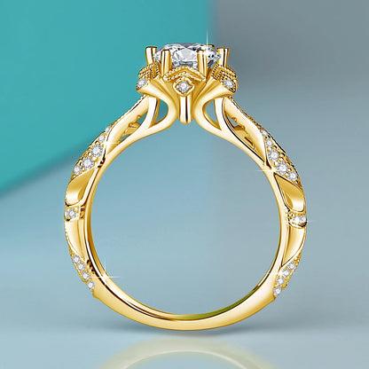 Damen-Halo-Verlobungsring im Viktorianischen Filigran-Design, 18K Goldplattiert Moissanit