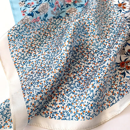 Damen Seidenschal 53cm quadratisch Haarband Halstuch Bandana bedruckt B