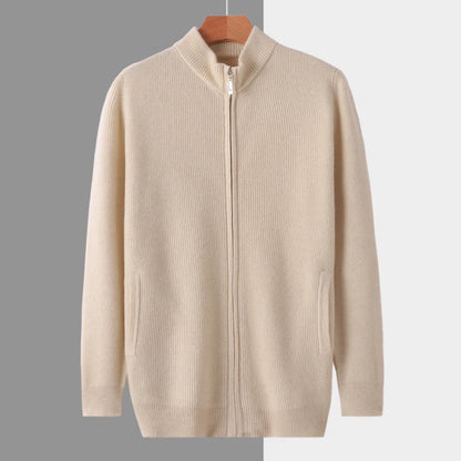 Stehkragen Reißverschluss Strickjacke Pullover Herrenmantel Business Casual Herbst Winter neue reine Wolle Strickjacke Männer Doppeltaschen