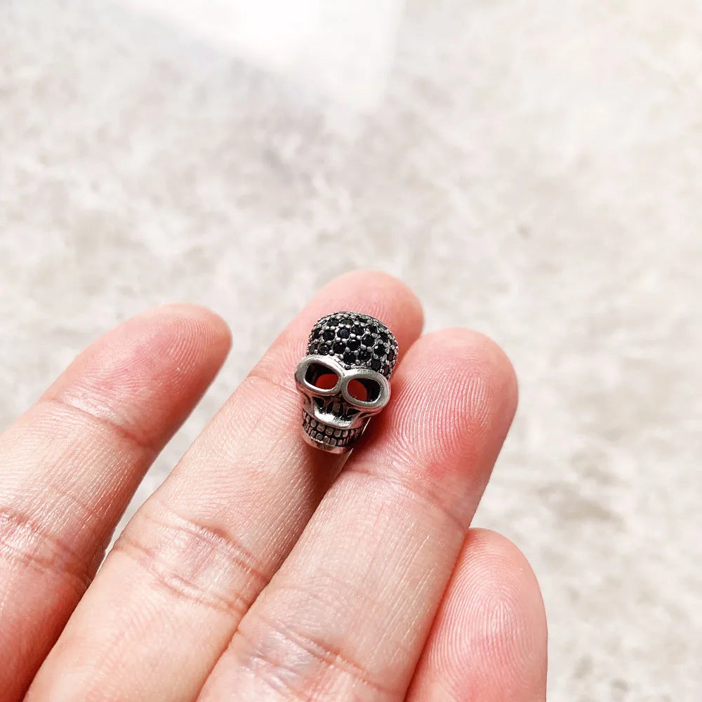 Damen-Charm-Anhänger Totenkopf Pflasterperle DIY Vintage aus Sterlingsilber