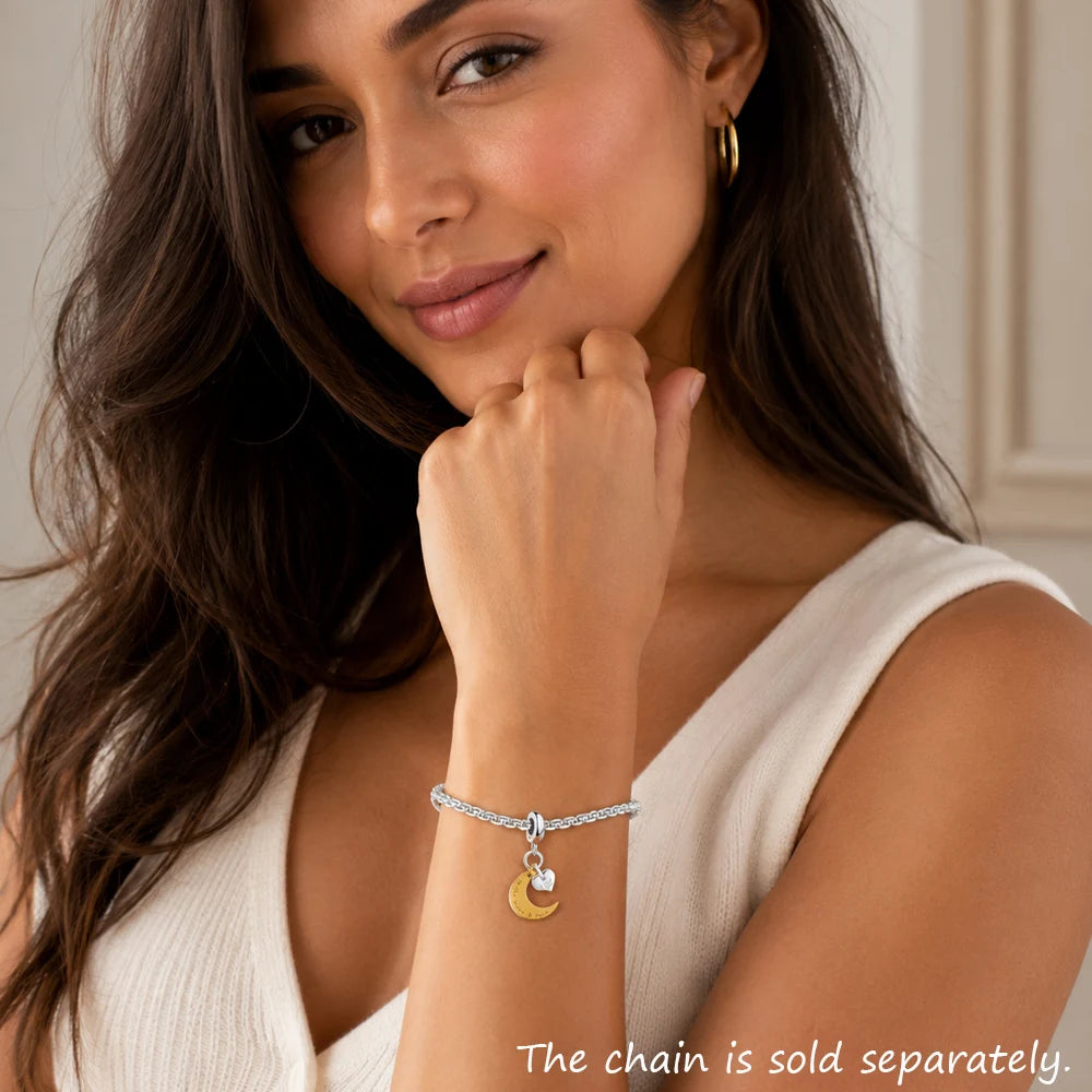Mond-und-Herz-Charm am feinen Armband, silberner Anhänger mit Mondsichel und Herz