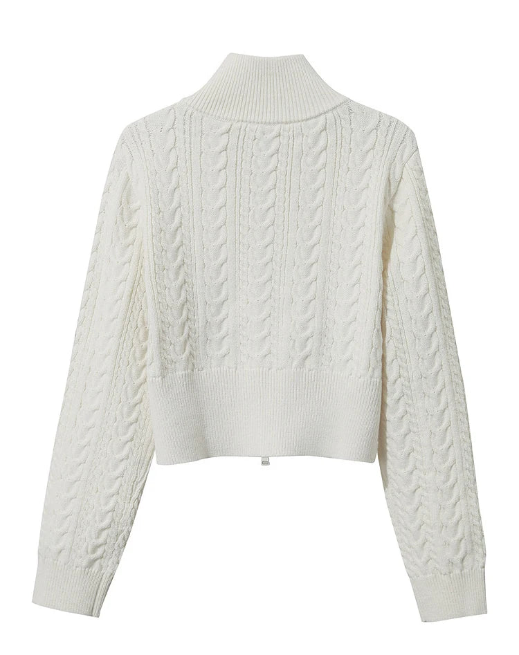 Damen-Rollkragen-Strickjacke Reißverschluss schlank Herbst