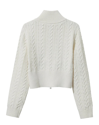 Damen-Rollkragen-Strickjacke Reißverschluss schlank Herbst