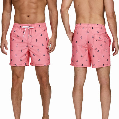 Herren-Badeshorts mit Mesh-Innenslip, verstellbarem Bund und Taschen – ideal für Sport und Freizeit.