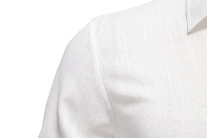 Herren Langarmhemd aus einfarbigem Leinen mit lässigem Button-Down-Kragen