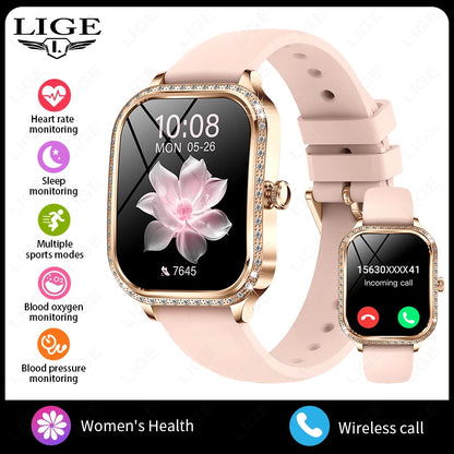 LIGE Smart Uhren Für Frauen Bluetooth Anruf Fitness Tracker frauen Wasserdichte Digital Uhr Herzfrequenz Smartwatch Reloj Mujer