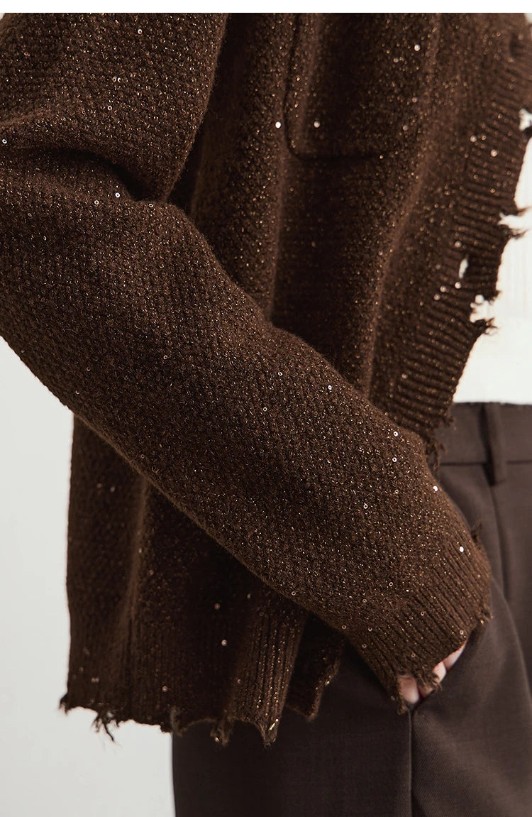 Damen-Strickjacke Rundhals englischer Stil einfarbig elegant Herbst