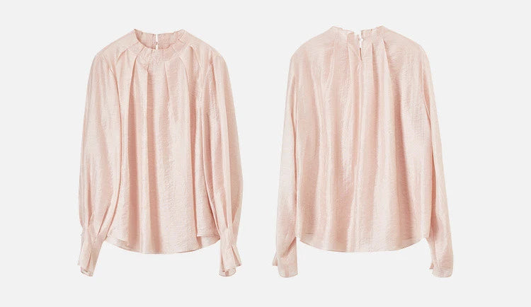 Elegante Vintage-Chiffonbluse mit Print und langen Ärmeln – lockerer Schnitt für Frühling und Herbst